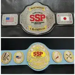 Custom wrestling championship belt with deep HD engraved main plate, gold and chrome finish for professional federation titles