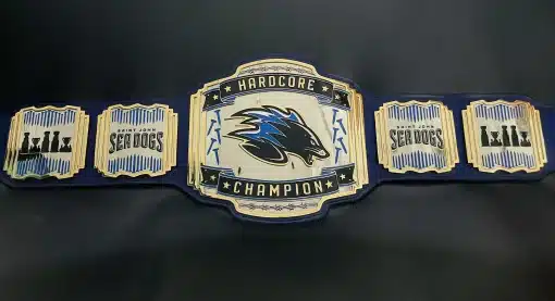 Center plate of Saint John Sea Dogs championship belt featuring hardcore champion branding and deep HD engraving