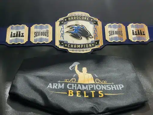 Saint John Sea Dogs championship belt packaged by ARM Championship Belts, showcasing elite craftsmanship