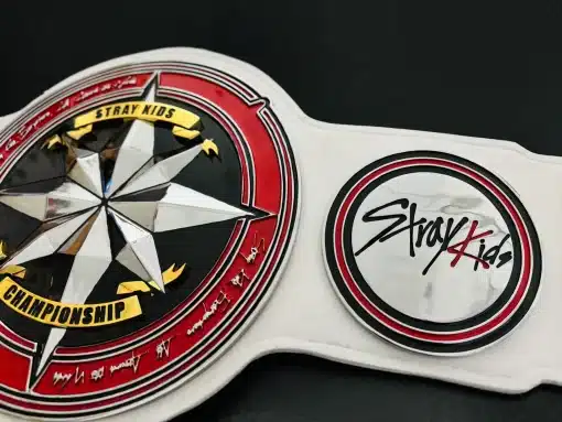 Artist merchandise championship belt custom designed with HD engraved plates and luxury materials