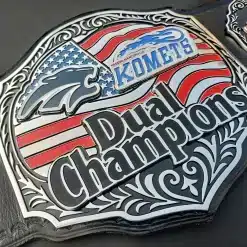 Custom Dual Champions Championship Belt with 5mm thick deep HD engraved metal plates